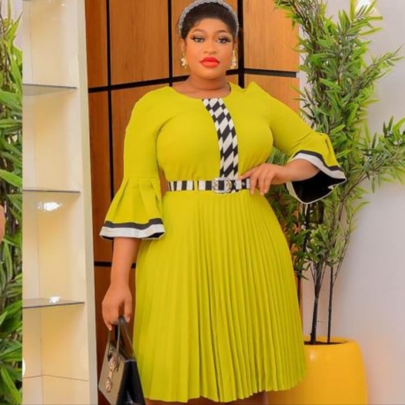 NWT - Olive pleated dress with White and Black Borders - Picture 3 of 3